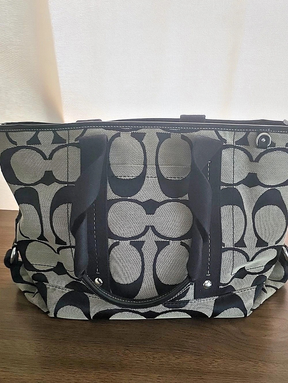 Coach Black Signature C Jacquard Tote Bag with Silver Hardware Black & Gray
